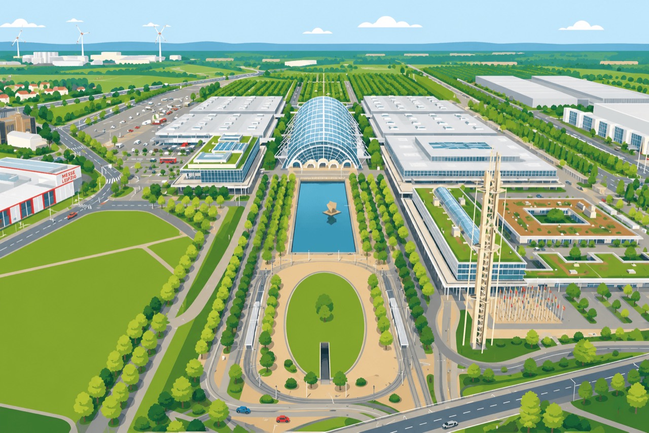 Leipziger Messe – Luftaufnahme mit Glashalle